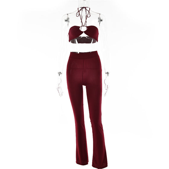 Savannah | Knitted Ribbed Two Piece Pant Set - Deal Digga