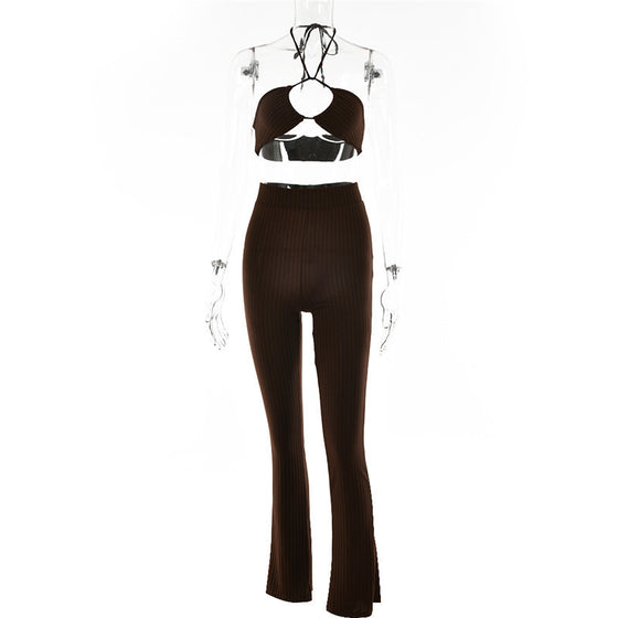 Savannah | Knitted Ribbed Two Piece Pant Set - Deal Digga