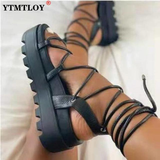 Gladiator Platform Ankle Wrap Sandal Wedges - Deal Digga